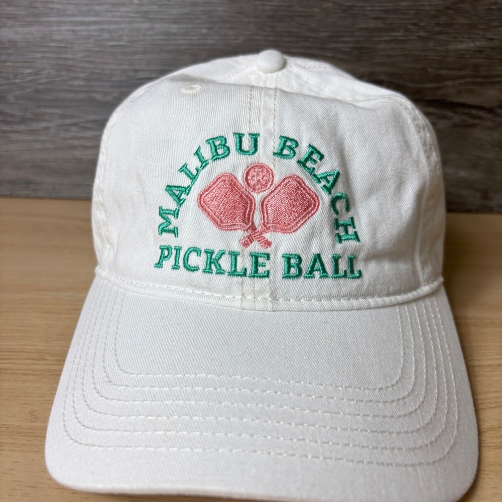 Malibu Beach Pickle Ball Hat Cap Strap Back Womens White Adjustable - Picture 2 of 9